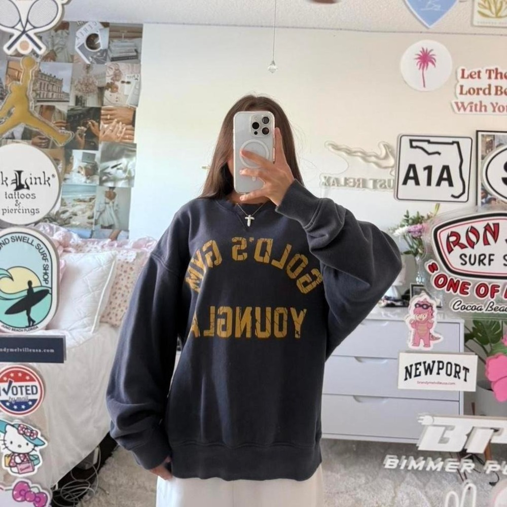 YoungLA Golds Gym Navy and Yellow Crewneck Sweatshirt